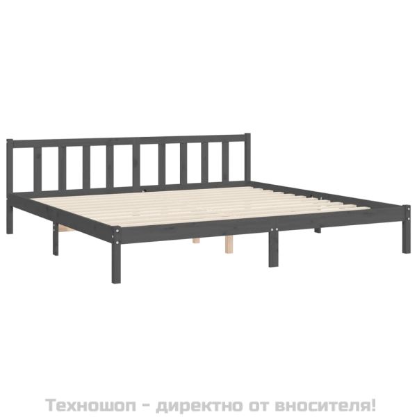 Рамка за легло с табла, сива, 200х200 см, масивно дърво