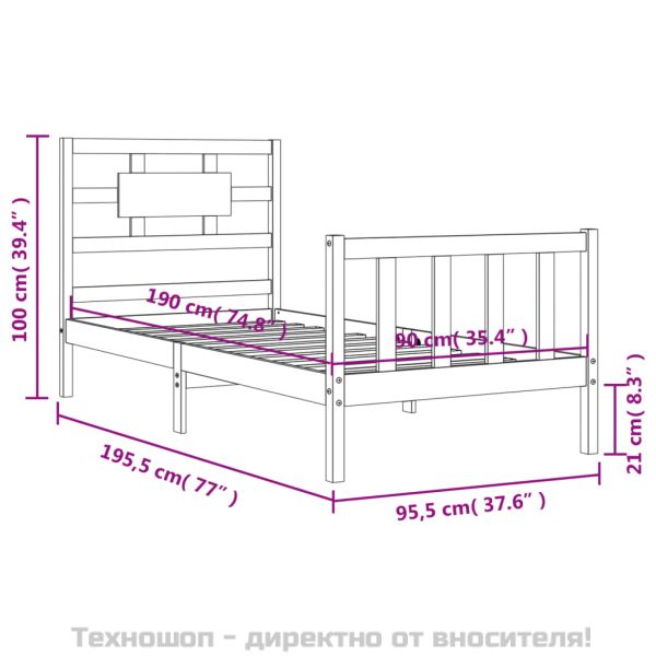Рамка за легло с табла Single масивна дървесина