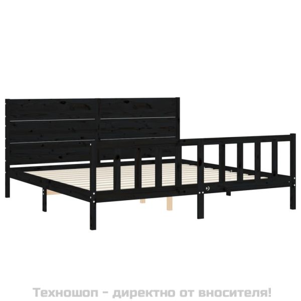 Рамка за легло с табла, черна, 200x200 см, масивно дърво