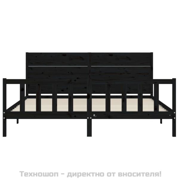 Рамка за легло с табла, черна, 200x200 см, масивно дърво