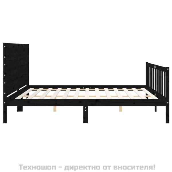 Рамка за легло с табла, черна, 200x200 см, масивно дърво