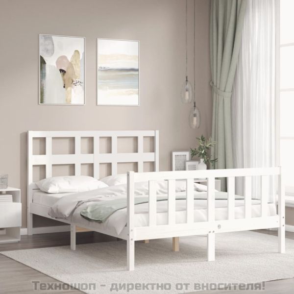 Рамка за легло без матрак, бял, 140x190 см, бор масив