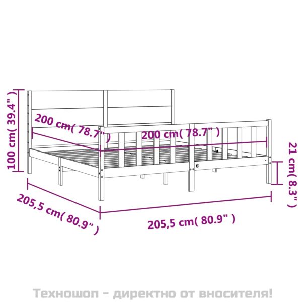 Рамка за легло без матрак, бял, 200x200 см, бор масив