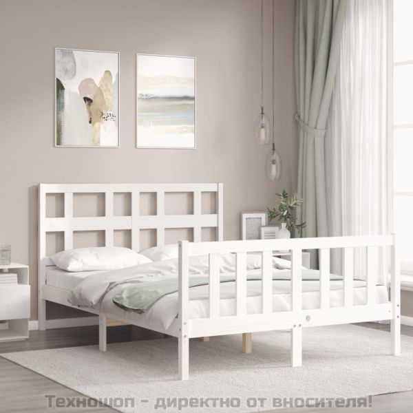 Рамка за легло с табла бяла Small Double масивна дървесина