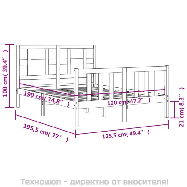 Рамка за легло с табла бяла Small Double масивна дървесина