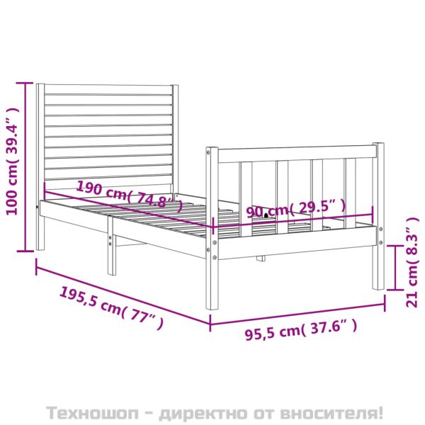 Рамка за легло с табла Single масивна дървесина