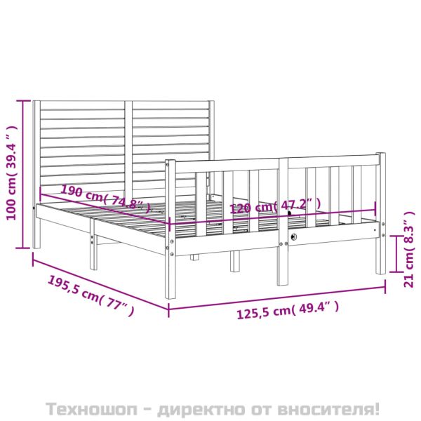 Рамка за легло с табла бяла Small Double масивна дървесина