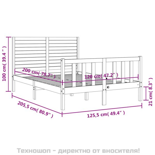 Рамка за легло без матрак, бял, 120x200 см, бор масив