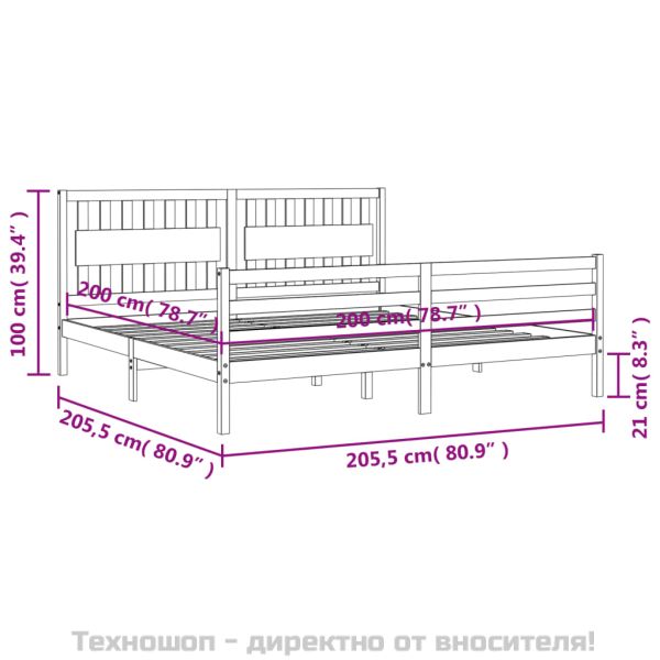 Рамка за легло с табла, 200x200 см, дърво масив