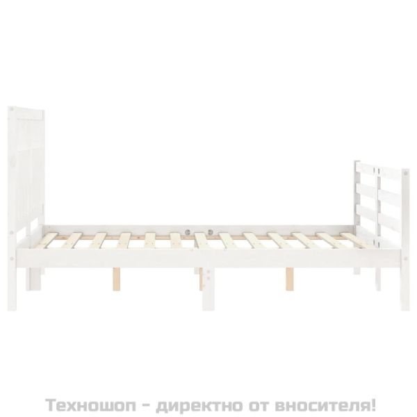Рамка за легло с табла, бяла, 140х200 см, масивно дърво