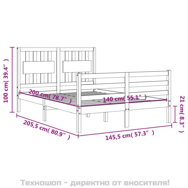 Рамка за легло с табла, бяла, 140х200 см, масивно дърво