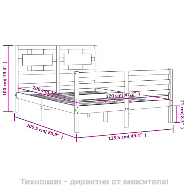 Рамка за легло с табла, 120х200 см, масивно дърво