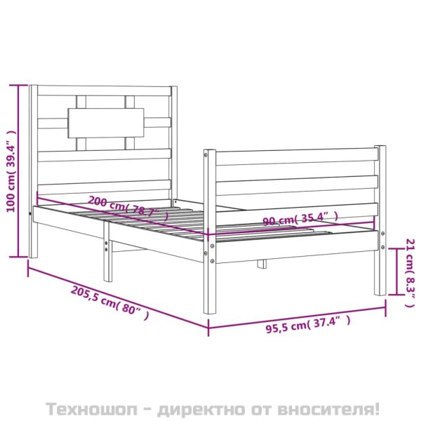 Рамка за легло с табла, 90x200 см, масивно дърво