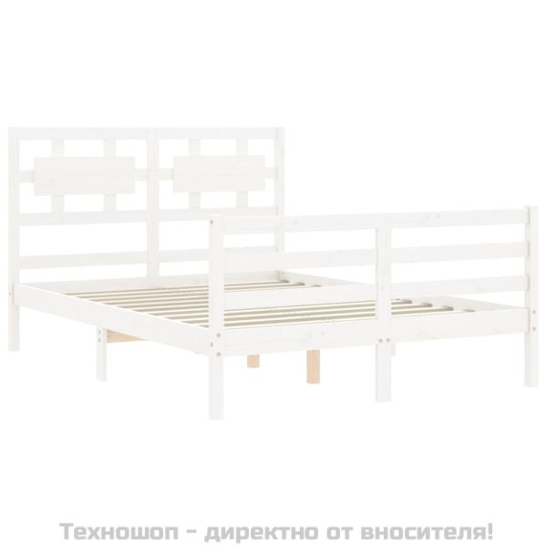 Рамка за легло с табла, бяла, 120х200 см, масивно дърво