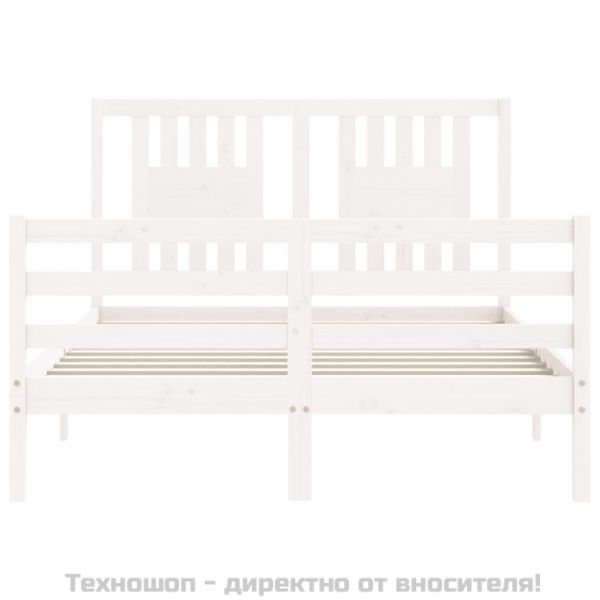 Рамка за легло с табла, бяла, 140х200 см, масивно дърво