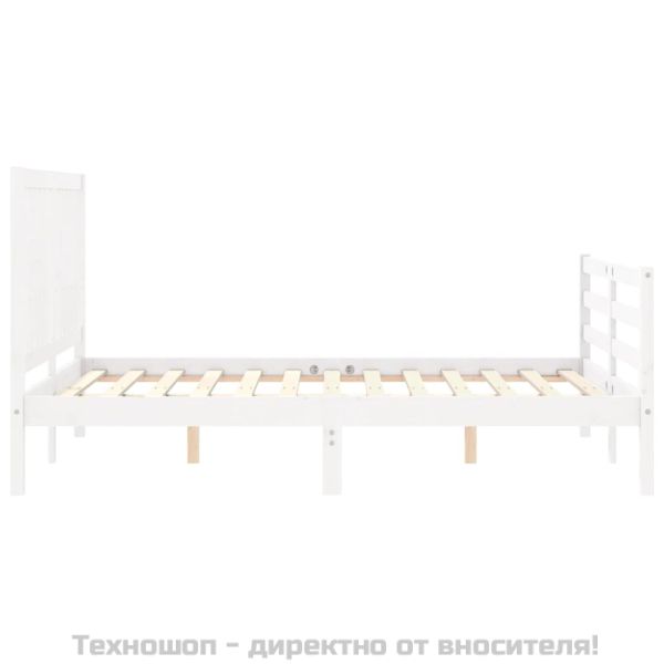 Рамка за легло с табла, бяла, 140х200 см, масивно дърво