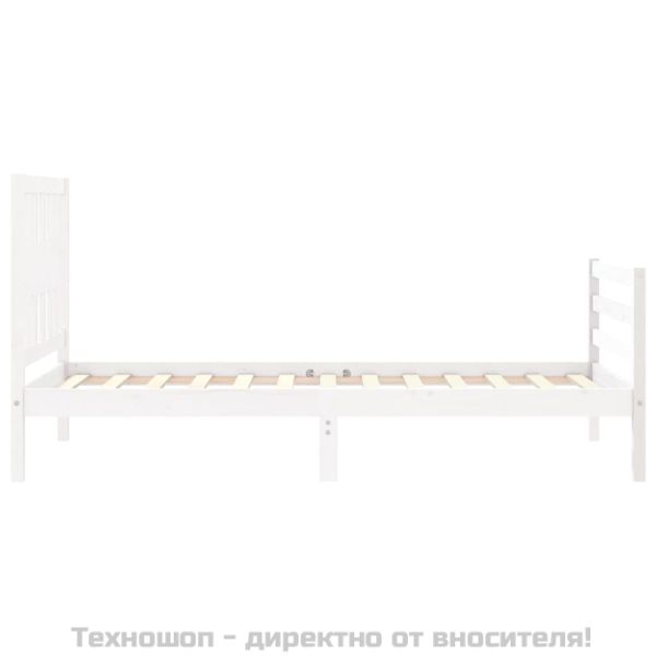 Рамка за легло с табла, бяла, 90x200 см, масивно дърво