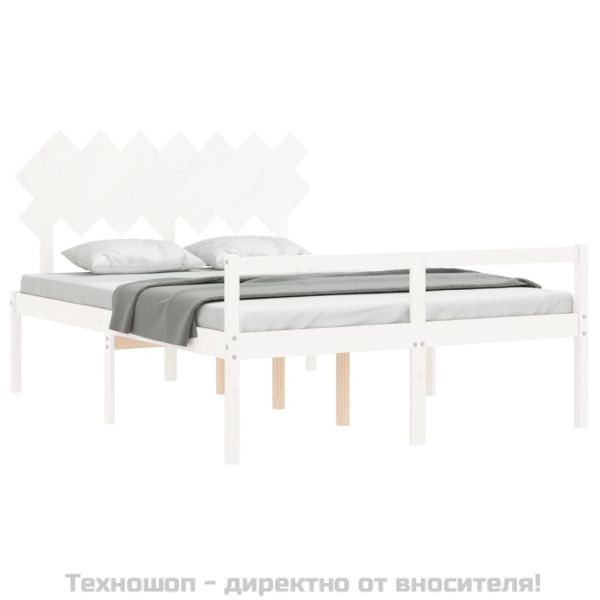 Легло за възрастни с табла, бяло, King Size, масивно дърво