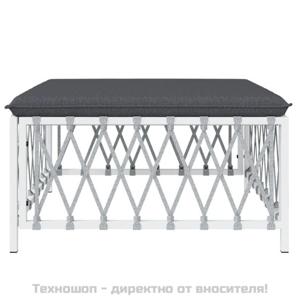 Градинска табуретка за крака с възглавница, бяла, тъкан плат