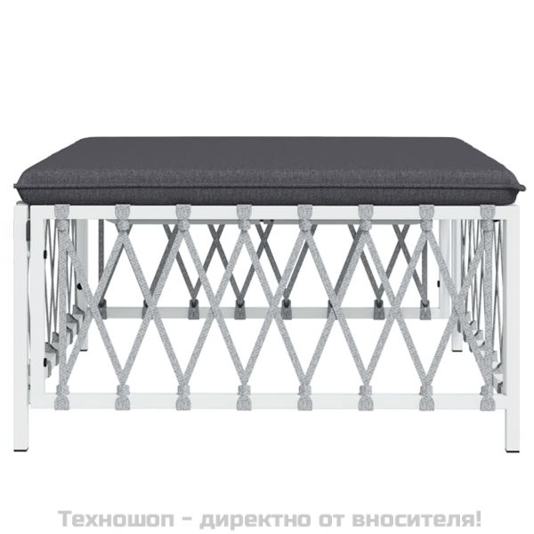 Градинска табуретка за крака с възглавница, бяла, тъкан плат