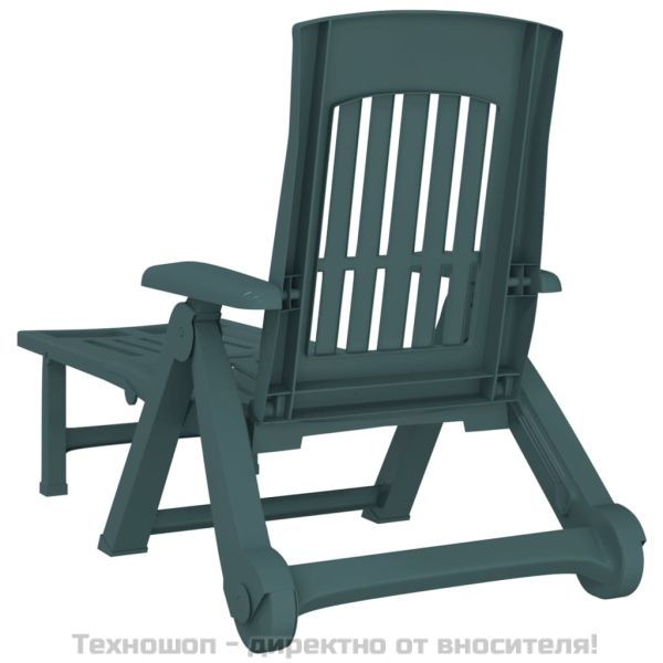 Сгъваем шезлонг с колела, зелен, PP