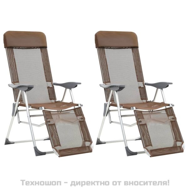 Сгъваеми къмпинг столове с опори за крака 2 бр кафяви textilene
