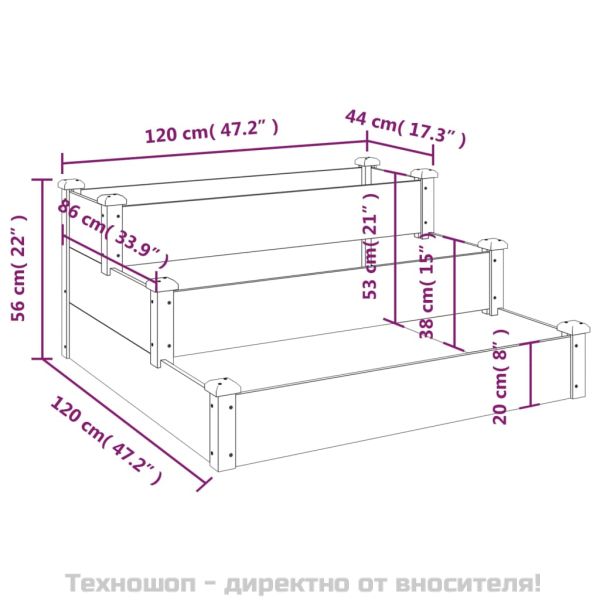 Градинско повдигнато легло, сиво, 120x120x56 см, масивна ела