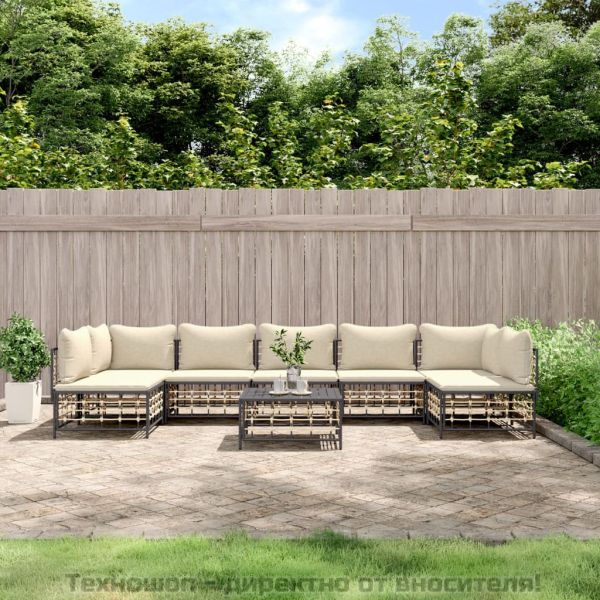 Градински комплект с възглавници 8 части антрацит полиратан