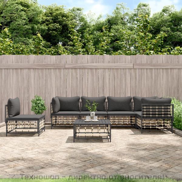 Градински комплект с възглавници 7 части антрацит полиратан