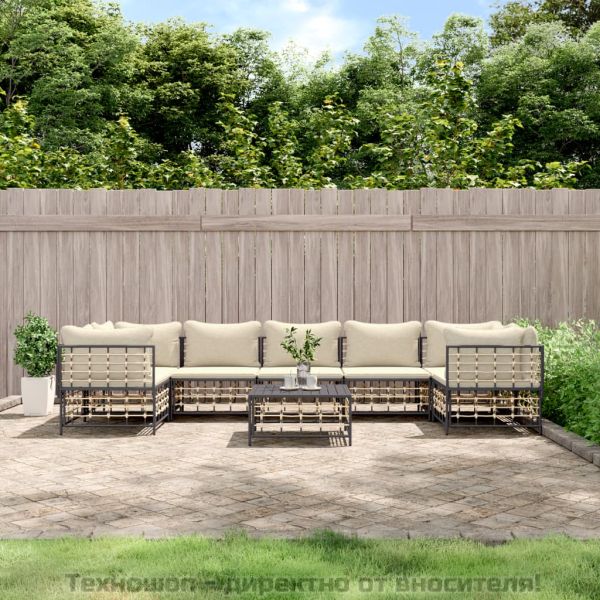 Градински комплект с възглавници 8 части антрацит полиратан