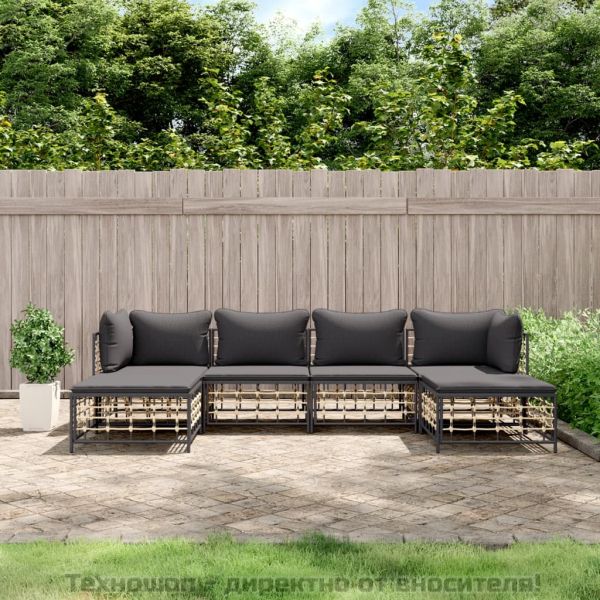 Градински комплект с възглавници 6 части антрацит полиратан