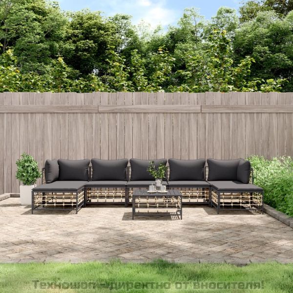 Градински комплект с възглавници 8 части антрацит полиратан