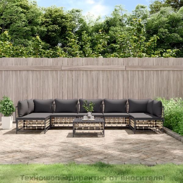 Градински комплект с възглавници 8 части антрацит полиратан