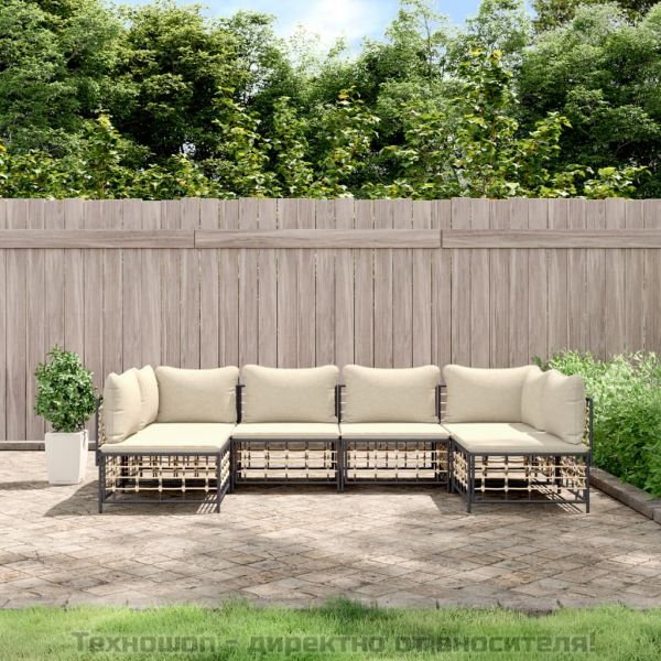 Градински комплект с възглавници 6 части антрацит полиратан