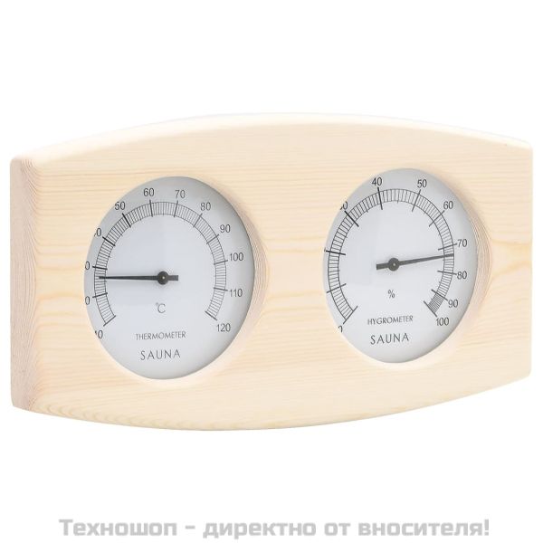 2-в-1 термохигрометър и пясъчен таймер за сауна, бор масив