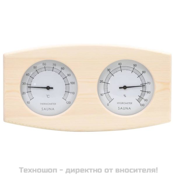 2-в-1 термохигрометър и пясъчен таймер за сауна, бор масив
