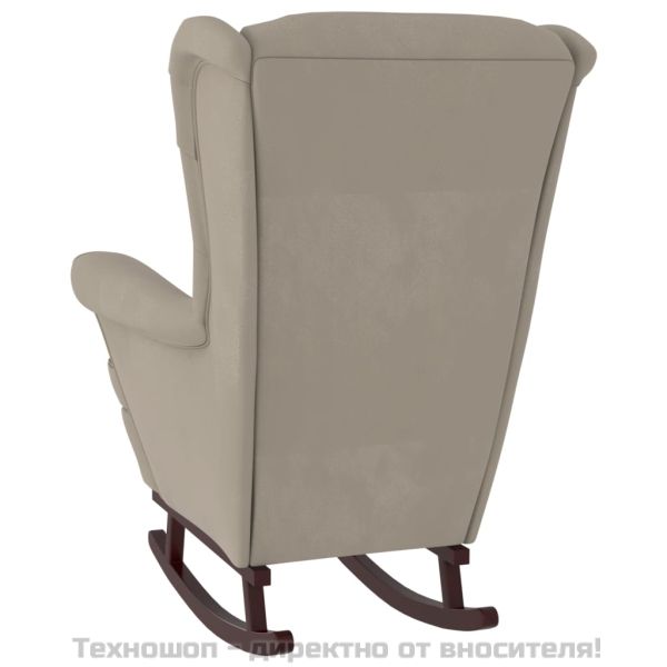 Люлеещ се стол с облегалка, светлосив кадифе и масивно дърво