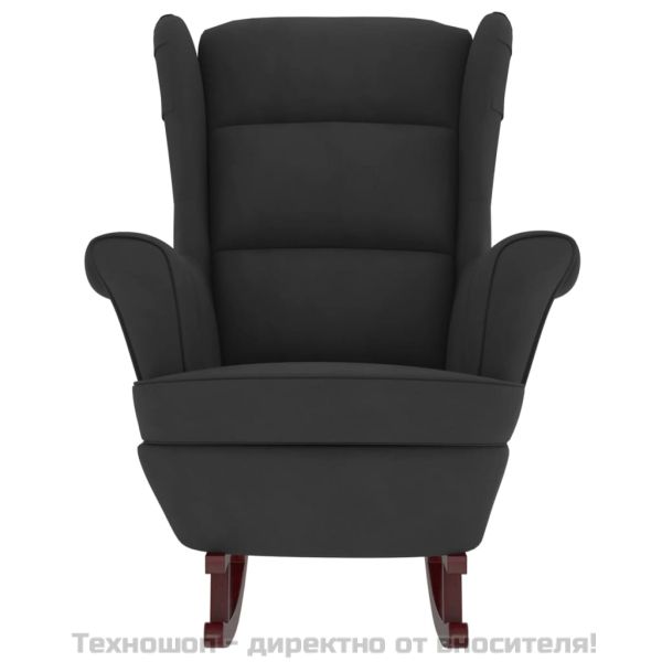 Люлеещ се стол с облегалка, черен кадифе и масивно дърво