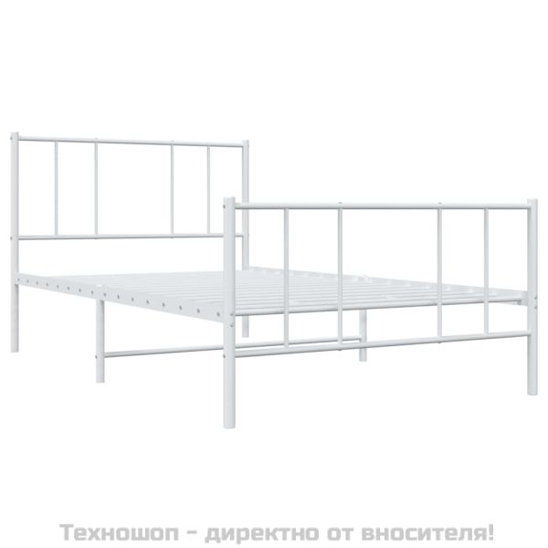 Метална рамка за легло с горна и долна табла, бяла, 90x190 см