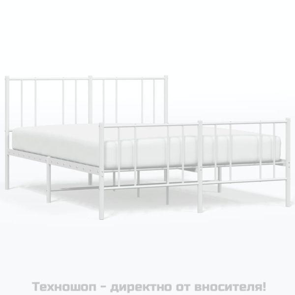 Метална рамка за легло с горна и долна табла, бяла, 135x190 см