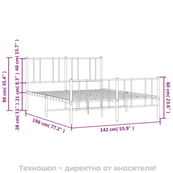 Метална рамка за легло с горна и долна табла, бяла, 135x190 см