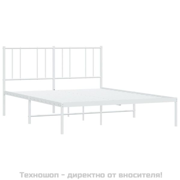 Метална рамка за легло с горна табла, бяла, 135x190 см