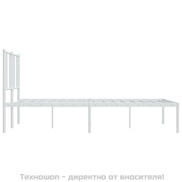 Метална рамка за легло с горна табла, бяла, 135x190 см