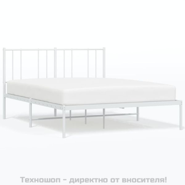 Метална рамка за легло с горна табла, бяла, 160x200 см