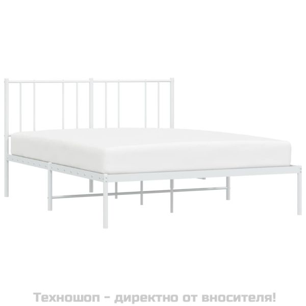Метална рамка за легло с горна табла, бяла, 160x200 см