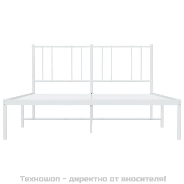 Метална рамка за легло с горна табла, бяла, 160x200 см