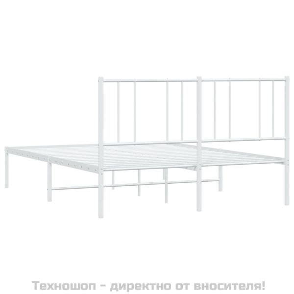 Метална рамка за легло с горна табла, бяла, 160x200 см