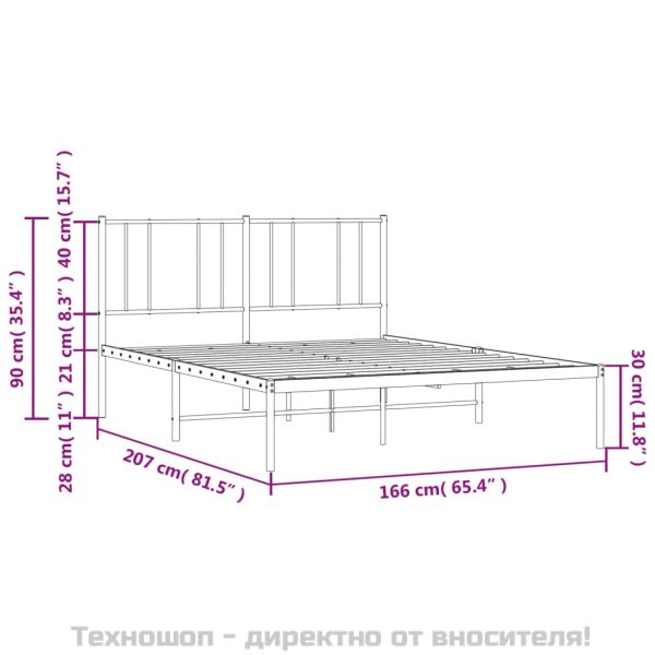 Метална рамка за легло с горна табла, бяла, 160x200 см