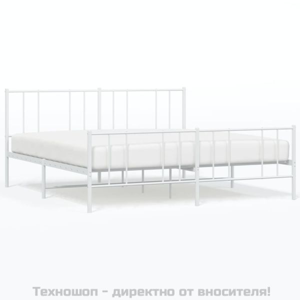 Метална рамка за легло с горна и долна табла, бяла, 200x200 см
