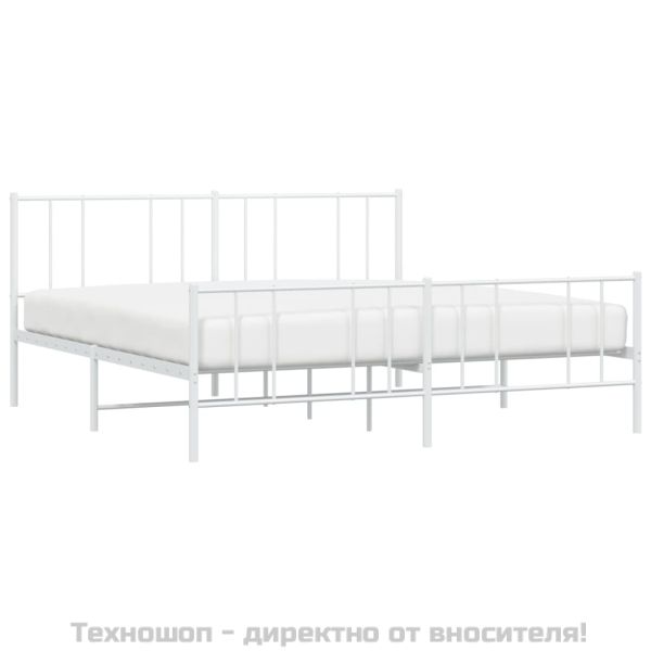 Метална рамка за легло с горна и долна табла, бяла, 200x200 см